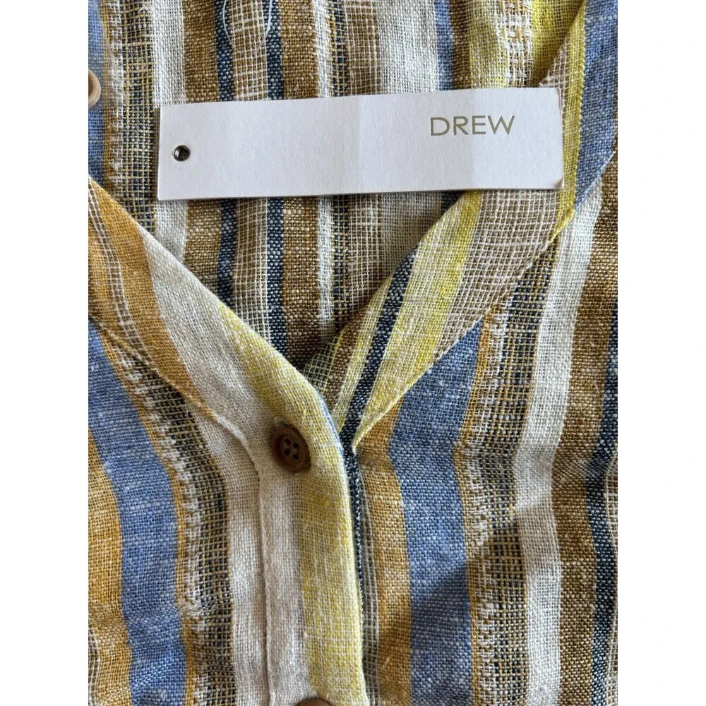 DREW Anthropologie Linen Blend Striped Ruffle Short Sleeve Top Blouse Size Large - Picture 8 of 10